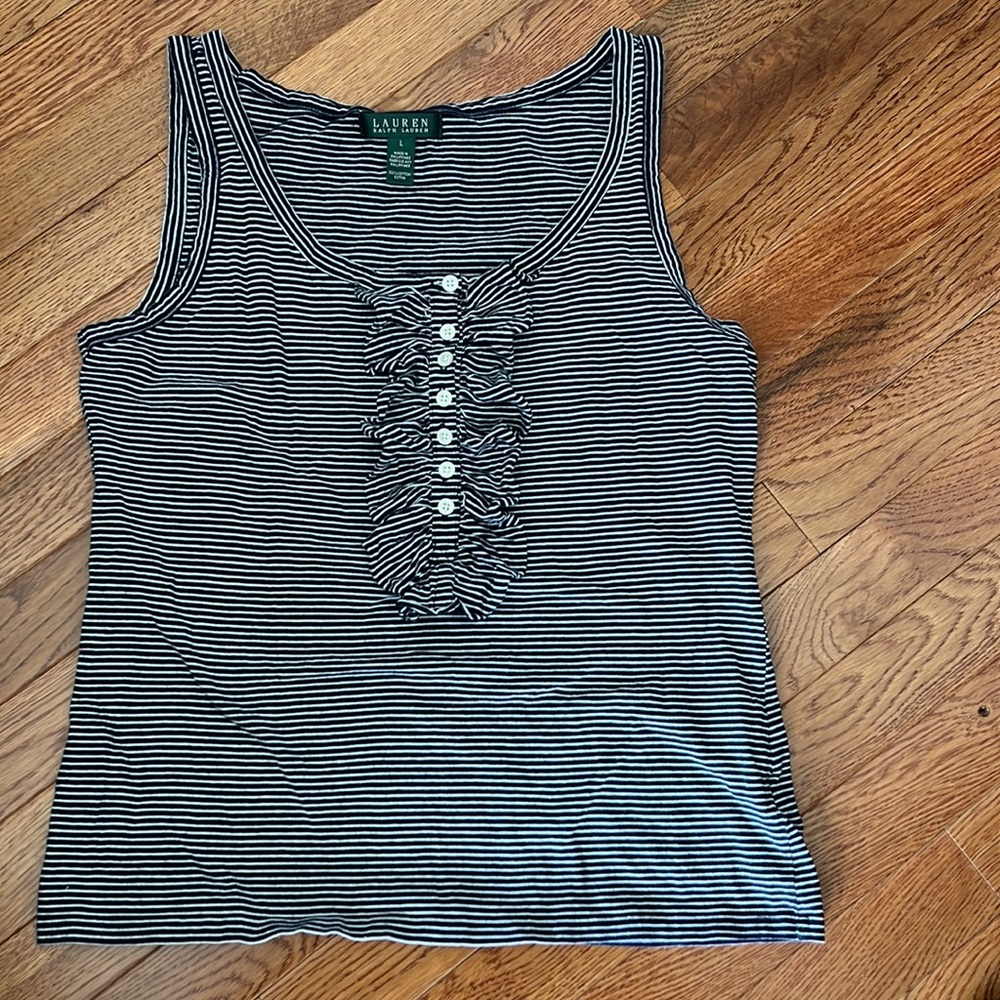 Lauren Ralph Lauren 100% Cotton Ruffle Tank Top